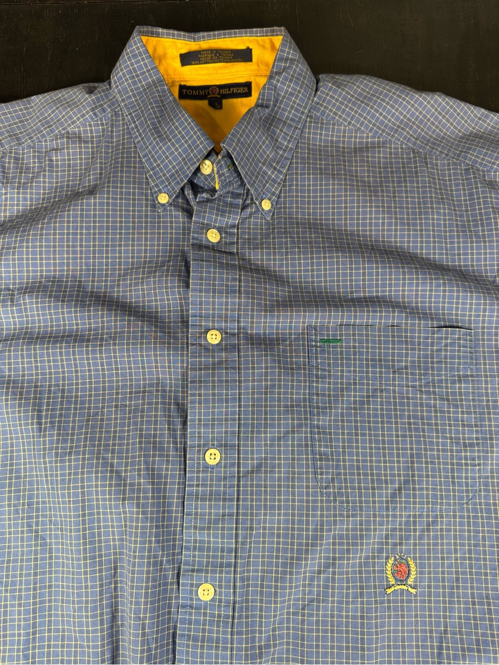 Vintage Tommy Hilfiger Crest Button Down Shirt Mens XL Blue Plaid 90s Lion SS